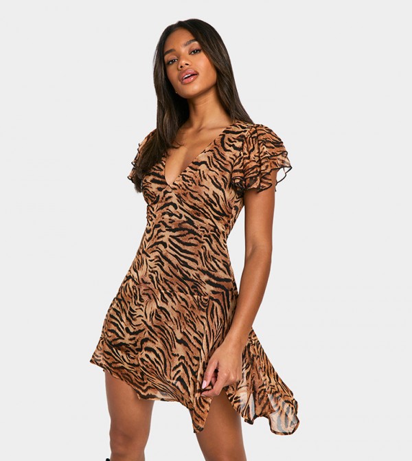 Printed Crinkle Chiffon Mini Dress