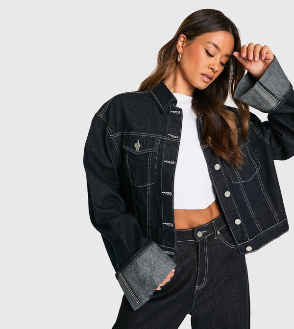 Tall Deep Turn Up Cuff Denim Jacket