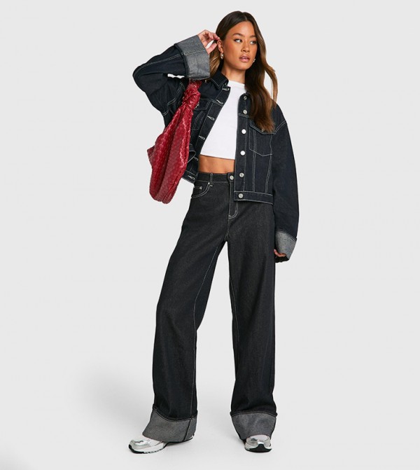 Tall Turn Up Cuff Wide Leg Jeans