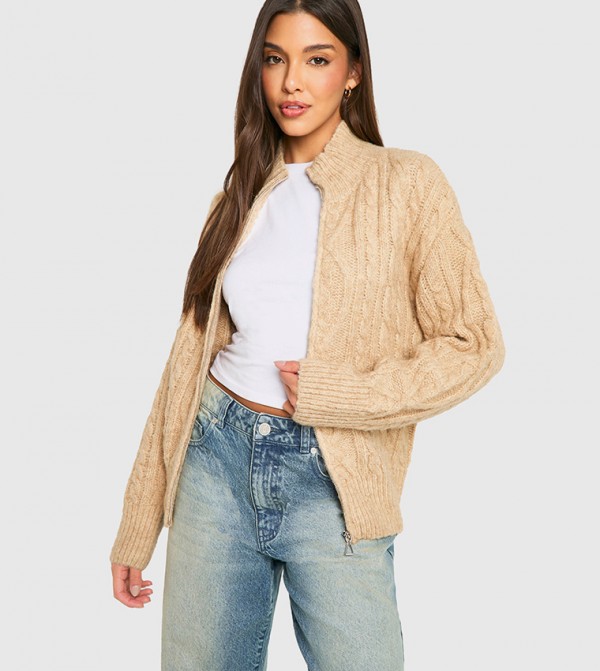 Premium Heavy Weight Cable Knit Zip Cardigan