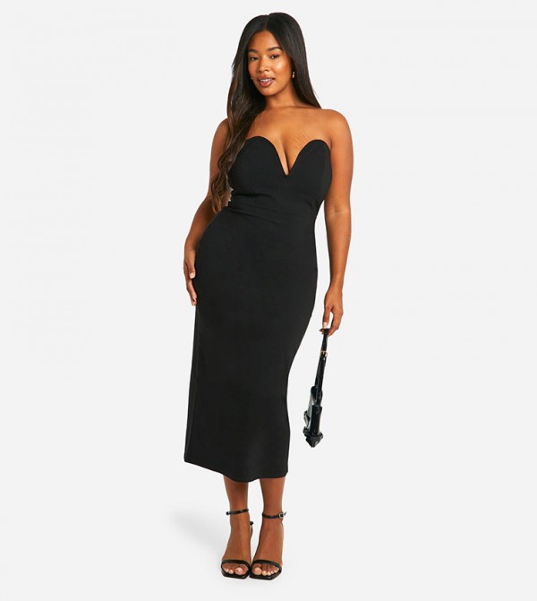 Curve Stretch Deep Plunge Column Midaxi Dress