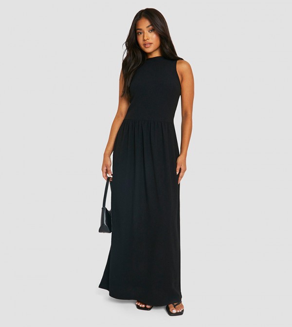 Petite Textured Drop Waist Racer Maxi Dress