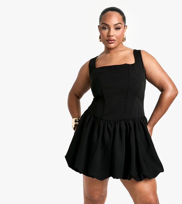 Curve Square Neck Pleated Skater Dress