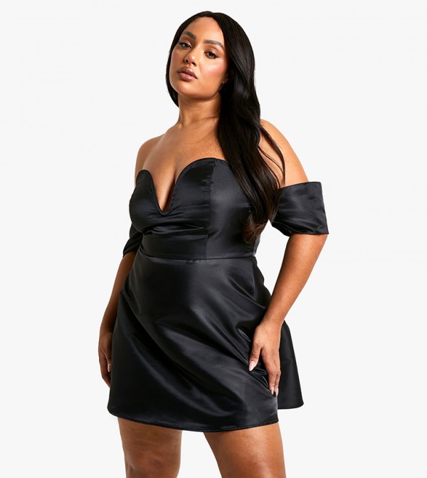 Curve Drop Shoulder Plunge Neck Skater Dress