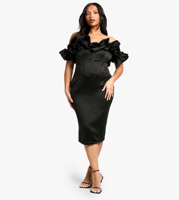 Curve Volume Off Shoulder Midi Dress