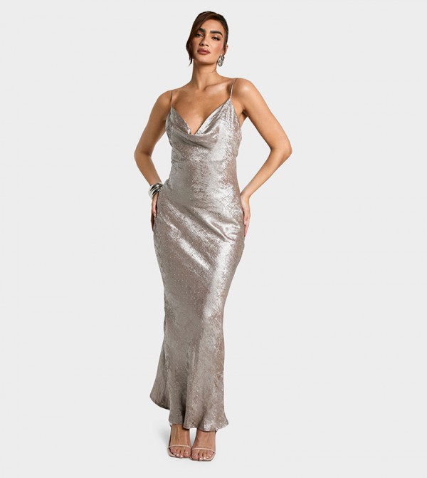 Embellished Cowl Neck Maxi Dress