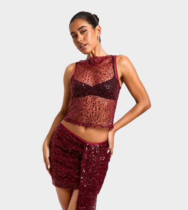 Sequined Sheer Crop Top