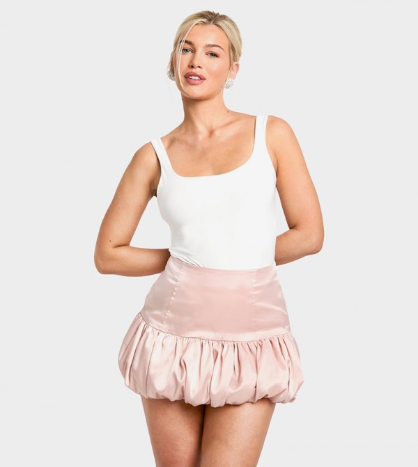 Satin Puffball Mini Skirt