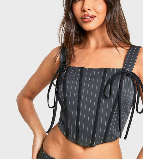Pinstriped Boned Detail Corset Top
