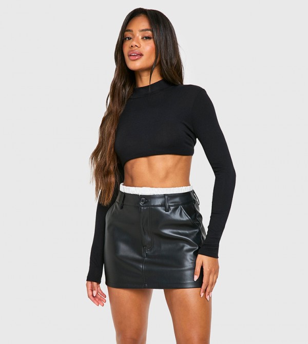 Boxer Waistband PU Mini Skirt