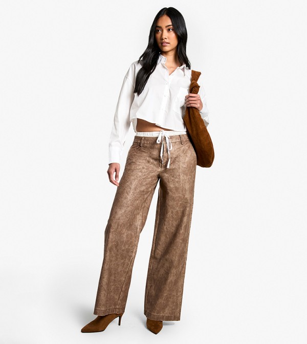 Boxer Waistband Washed PU Straight Fit Trousers