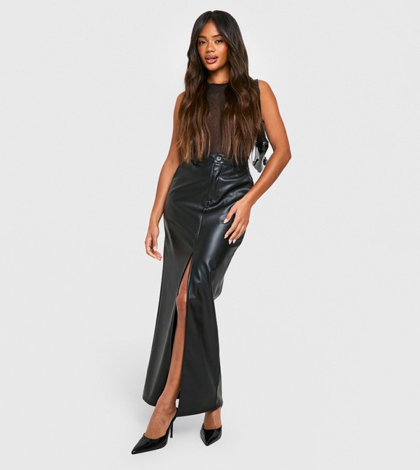 Pu Split Front Maxi Skirt