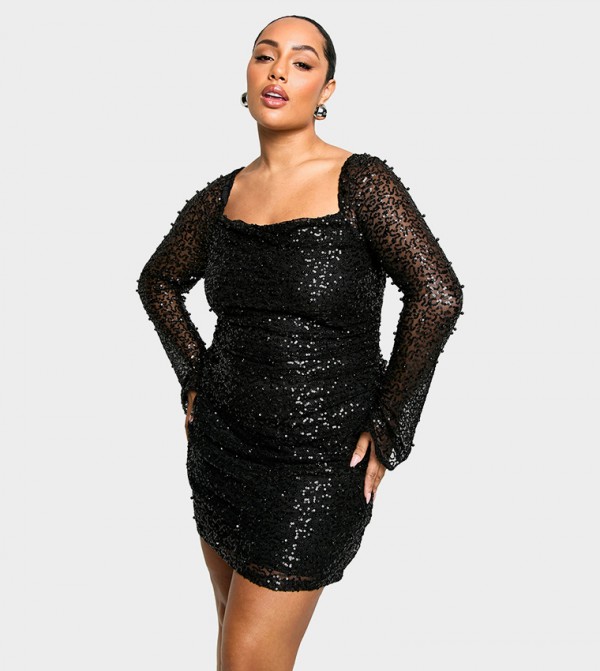 Curve Pearl Ruched Bodycon Mini Dress