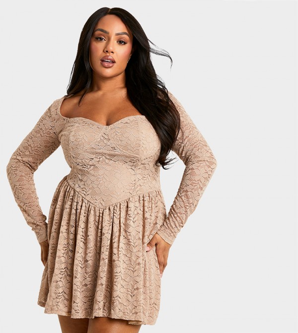 Curve Lace Diamante Skater Dress