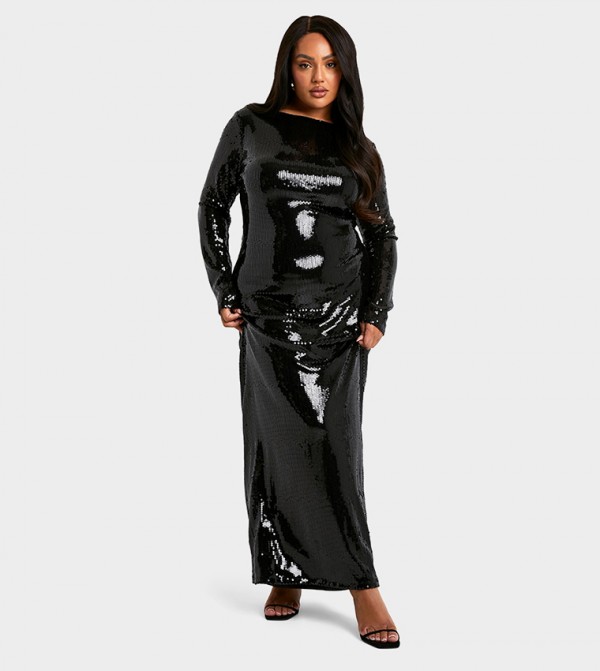Curve Sequined Tie Back Maxi Dress
