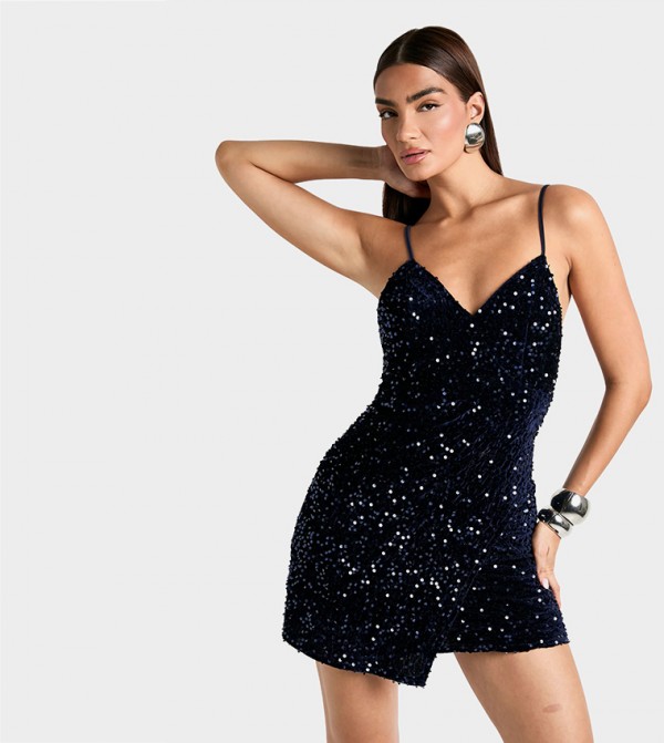 Velvet Sequined Mini Slip Dress