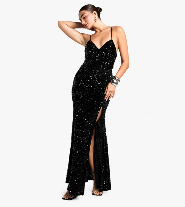 Velvet Sequined Slip Maxi Dress