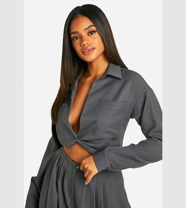 Woven Relaxed Fit Twist Front Shirt