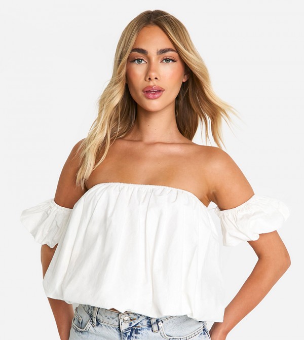 Poplin Off Shoulder Puffball Top