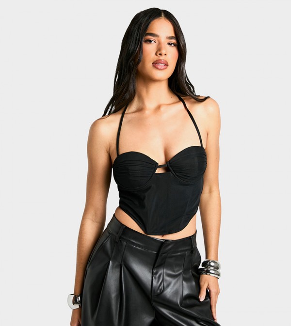 Mesh Ruched Cup Halterneck Corset Top