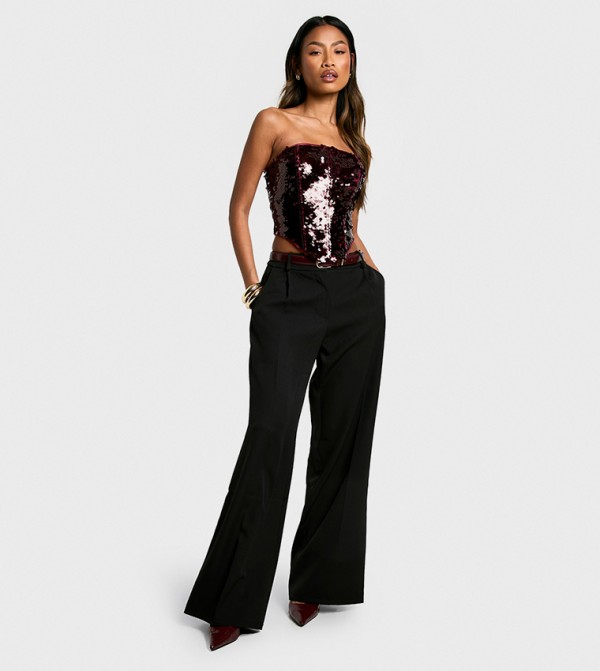 Premium Sequin Lace Up Back Corset Top