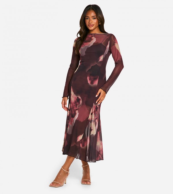 Floral Print Godet Hem Midaxi Dress