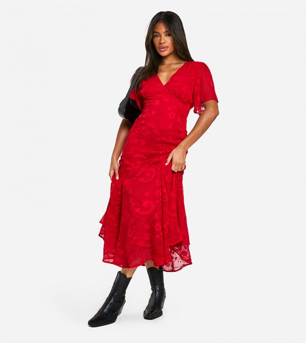 Jacquard Paisley Short Sleeves Midaxi Dress