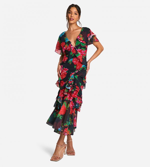 Floral Print Ruffle Maxi Dress