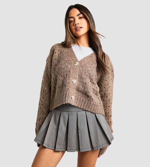 Fluffy Knitted Hole Detail Cardigan