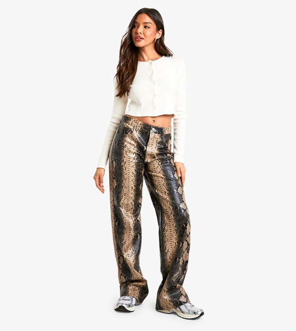 Snake Faux Leather Wide Leg Trousers