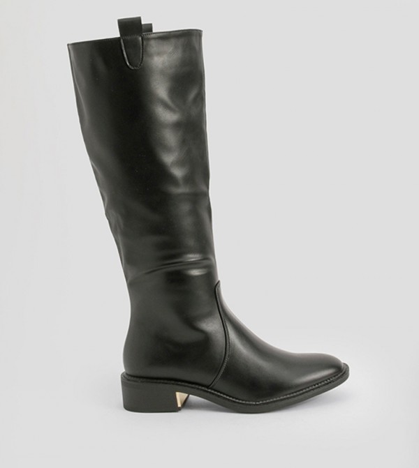 Wide Fit Tab Detail Knee High Boot