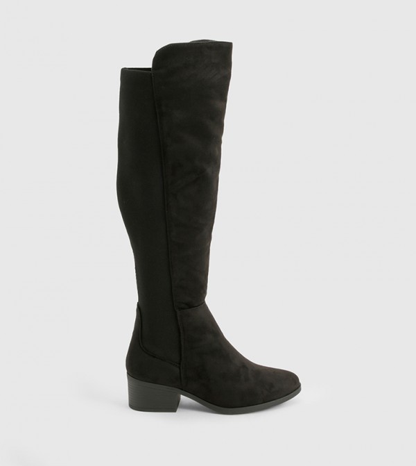 Wide Fit Elastic Panel Detail Knee High Boots