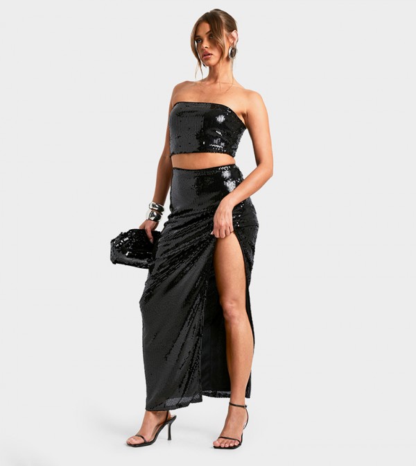 Sequined Side Split Maxi Skirt