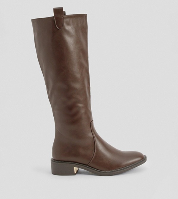 Wide Fit Tab Detail Knee High Boots