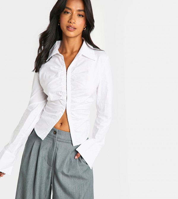 Petite Long Sleeves Ruched Shirt