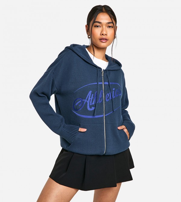Embroidered Zippered Oversized Hooded Jacket