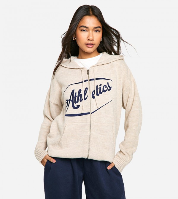 Embroidered Zippered Oversized Hooded Jacket