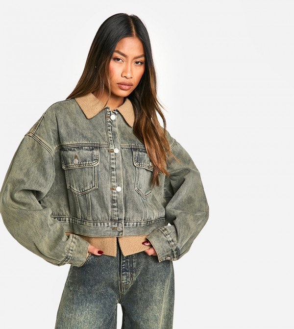 Rib Detail Denim Jacket