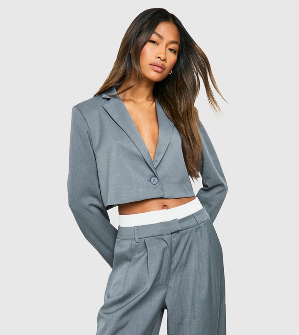 Boxy Fit Lapel Collar Cropped Blazer