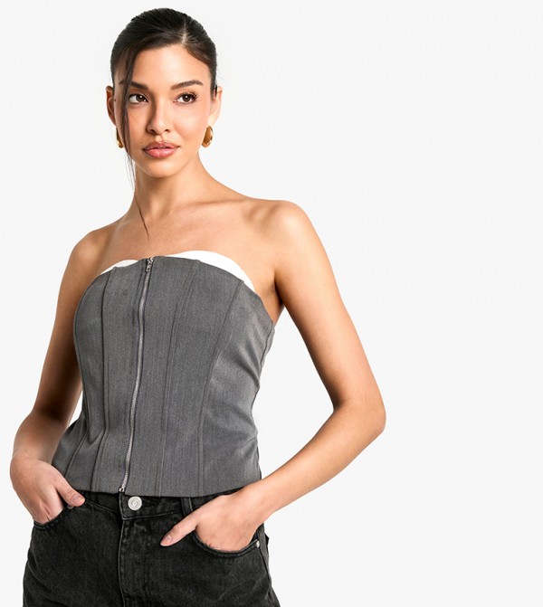 Zip Up Front Strapless Corset Top