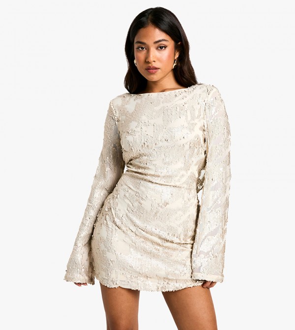 Petite Sequined Long Sleeves Mini Dress