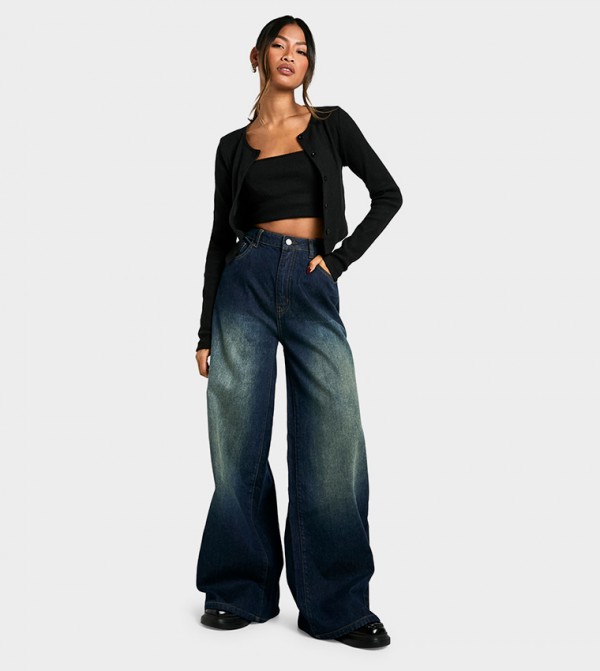 Faded Mid Rise Wide Leg Jeans