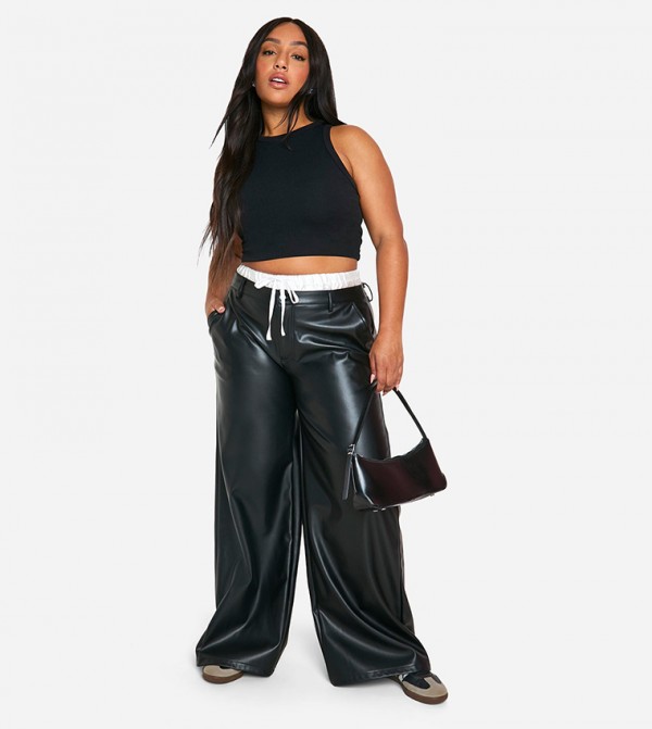 Curve Satin Boxer Waistband Wide Leg Trousers