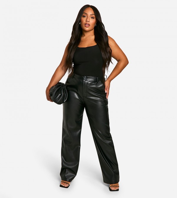 Curve High Waist PU Straight Fit Trousers