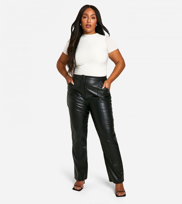 Curve Slim Fit Seam Detail PU Trousers