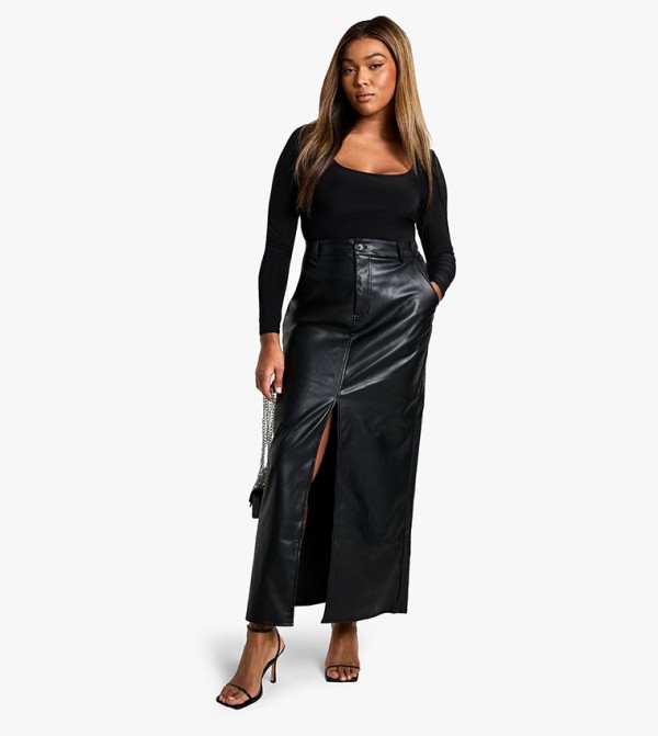 Curve PU Split Front Maxi Skirt