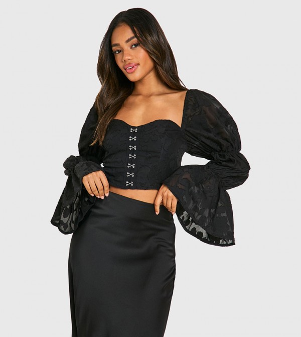 Hook and Eye Floral Jacquard Crop Top