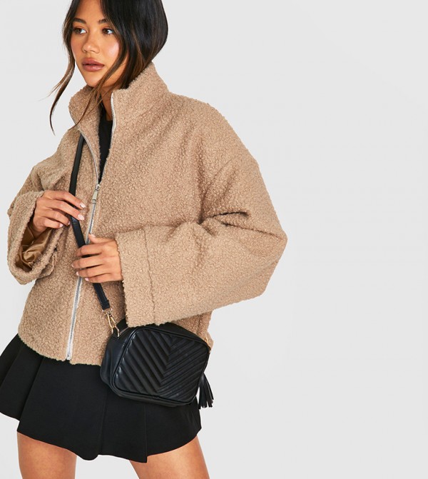 Quilted Leather Look Tassel Crossbody Bag