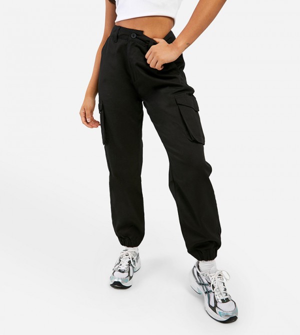 Petite High Waist Twill Cargo Joggers