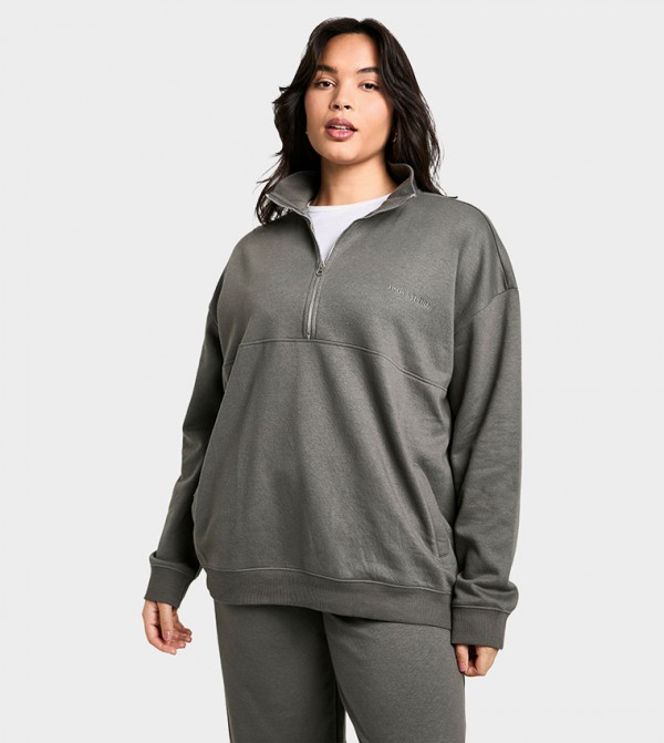 Design Studio Embroidered Half Zip Oversized Sweatshirt